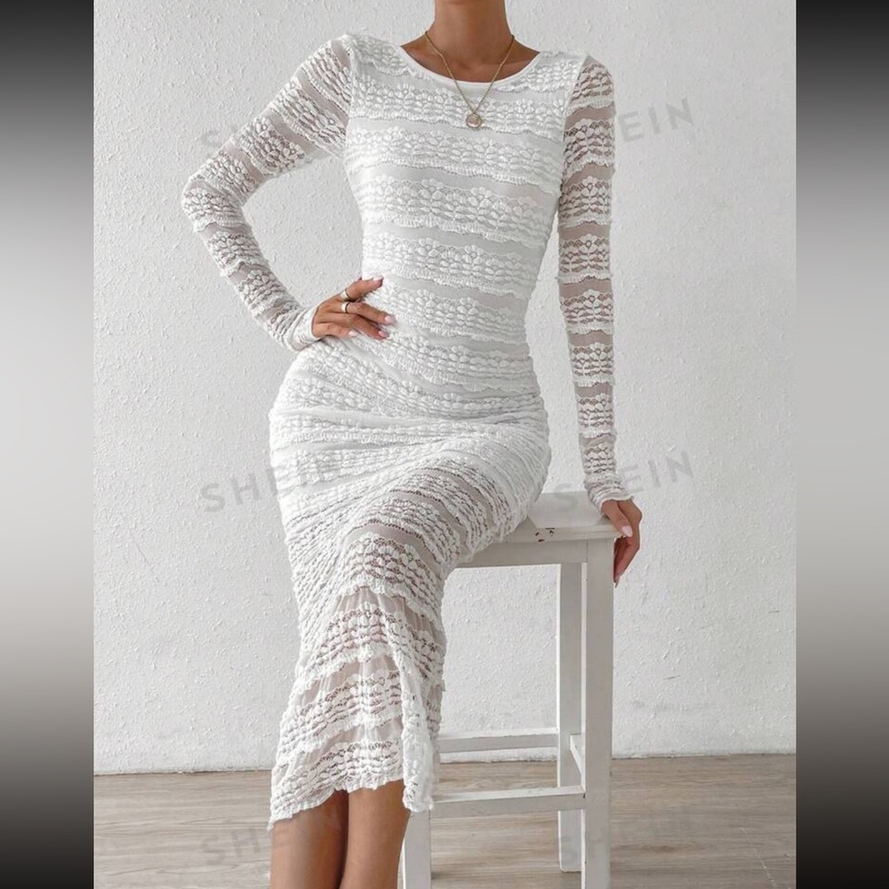 SHEIN VCAY Solid Lace Bodycon Dress - Picture 4 of 14